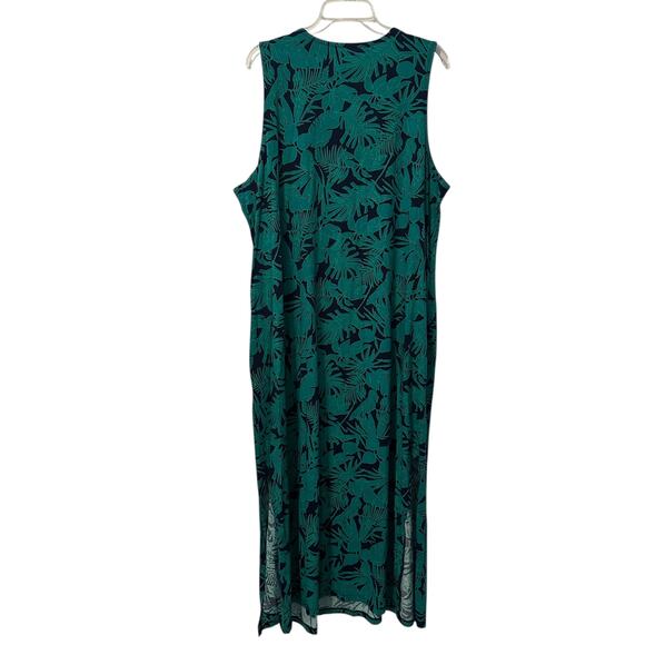 Lands' End Maxi Dress Womens Size 2X Blue Green Palm Foliage Tropical Cover-up - Picture 4 of 8